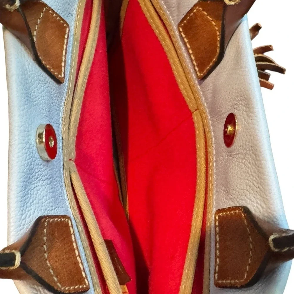 Dooney & Bourke Light Blue Pebble Leather Tassel Satchel Crossbody Bag